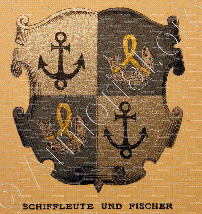 SCHIFFLEUTE FISCHER_Wappenbuch der Stadt Basel . B.Meyer Knaus 1880_Schweiz 