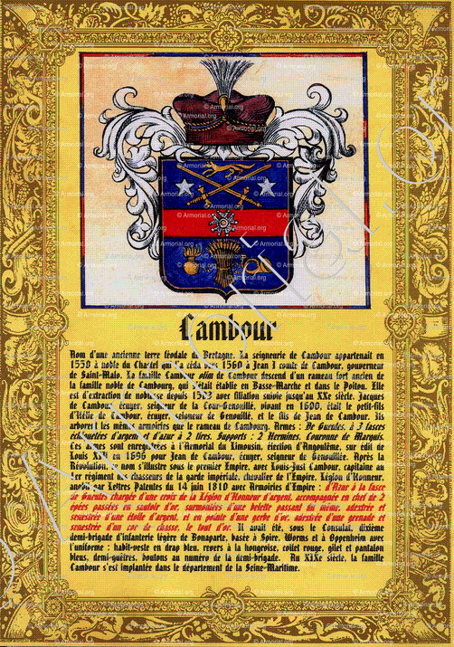 CAMBOUR_Bretagne (Armoiries, notice historique, document Lionel Sandoz)_France