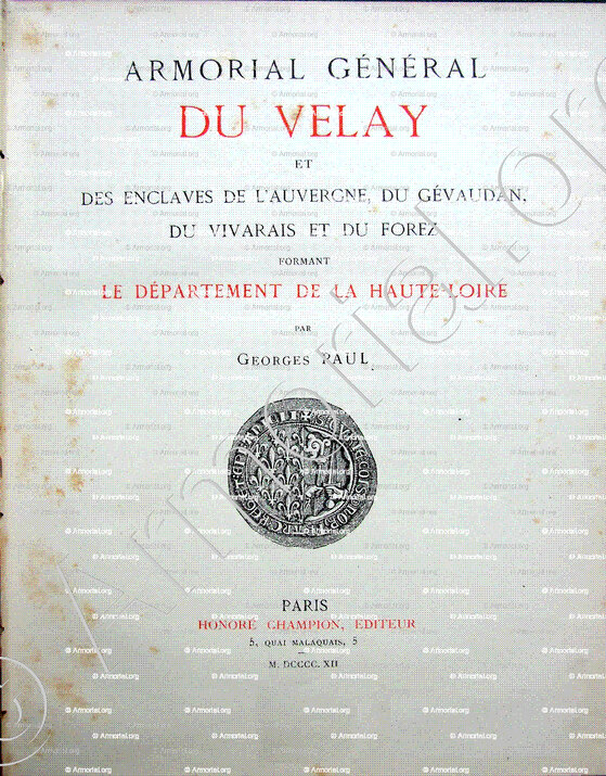 Armorial du VELAY_Velay Auvergne Gévaudan Vivarais Forez_France