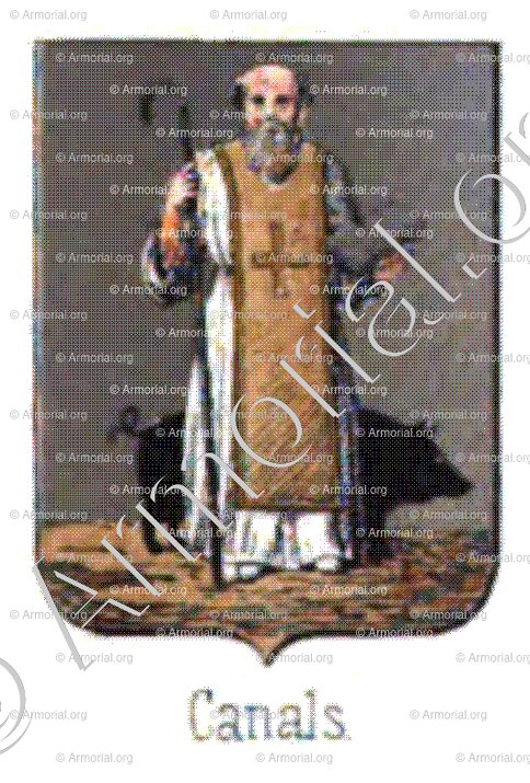 CANALS_.Antiguo escudo de la comuna, grabado del año 1859.España