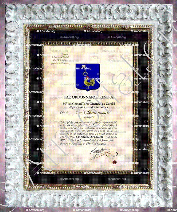 CLEMENCEAU_Poitou. Brevet d'armoiries 1696_France (i)