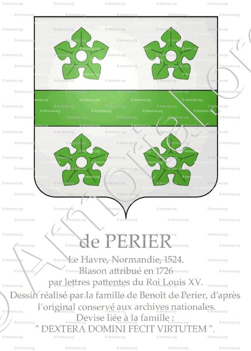 Armoiries de PERIER. Dessin réalisé par la famille Benoît de Perier, 2020.