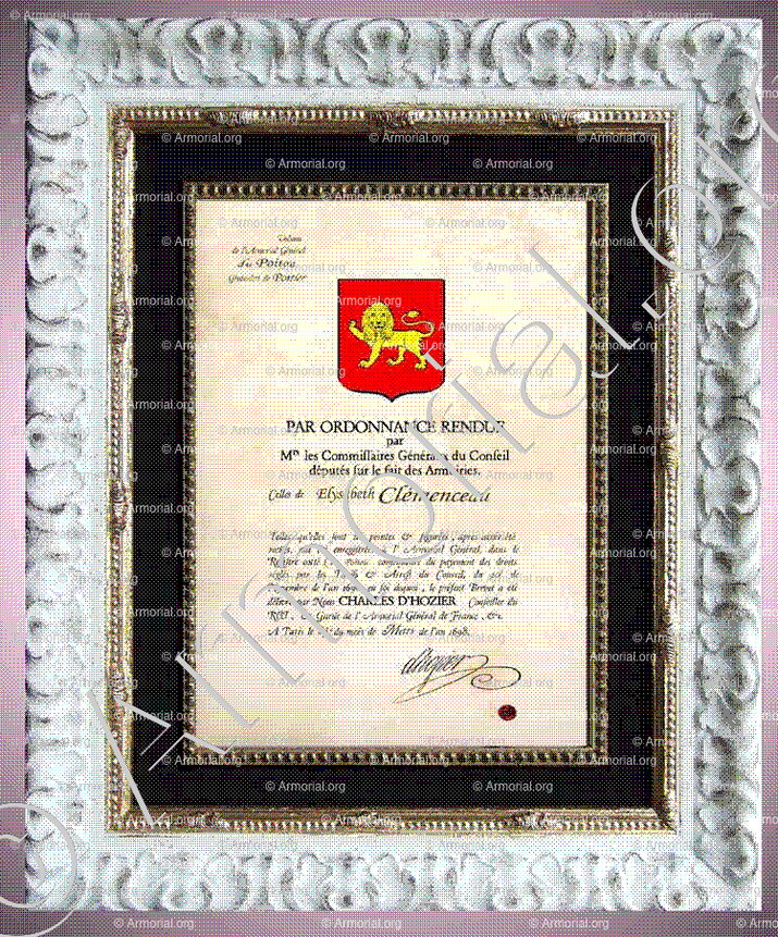CLEMENCEAU_Poitou. Brevet d'armoiries 1696_France (ii)