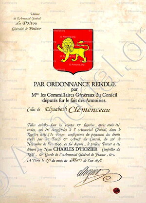 CLEMENCEAU_Poitou. Brevet d'armoiries sous Louis_France