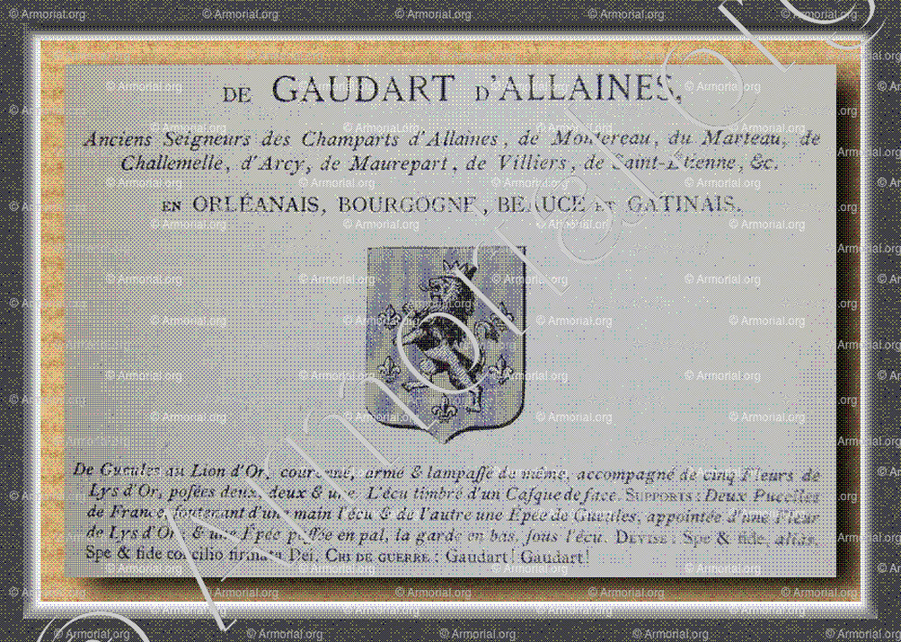 de GAUDART d'ALLAINES_Orleanais, Bourgogne, Beauce, Gatinais._France