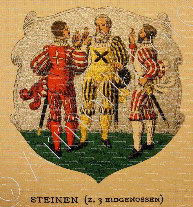 STEINEN zur 3 EIDGENOSSE_Wappenbuch der Stadt Basel . B.Meyer Knaus 1880_Schweiz 