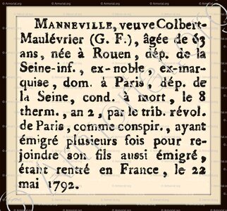 MANNEVILLE veuve COLBERT MAULEVRIER