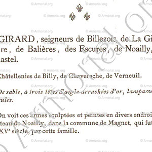 GIRARD, seigneur de Billezois_Bourbonnais_France.....