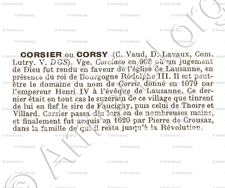 CORSIER ou CORSY ou CORCIACO.