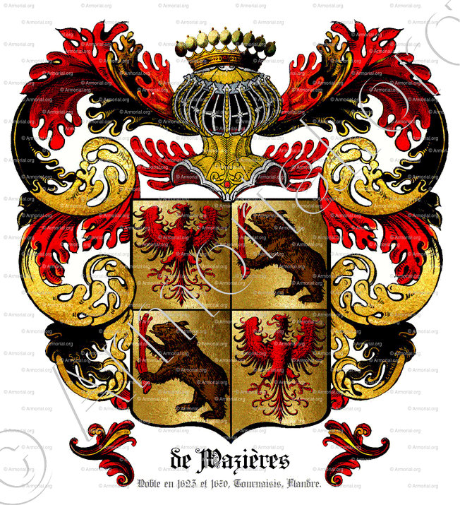 de WAZIERES_Tournaisis. Comté de Flandre. Famille noble en 1623 et 1670._France Belgique ..