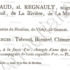 RENAUD alias REGNAULT_Bourbonnais. Notice._France