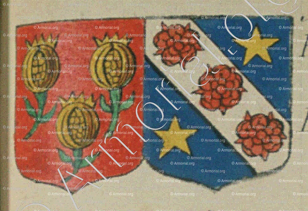 NOBLAT et BOURQUENOT sa femme (Alsace)_Blason enregistré sous le règne de Louis XIV_France 