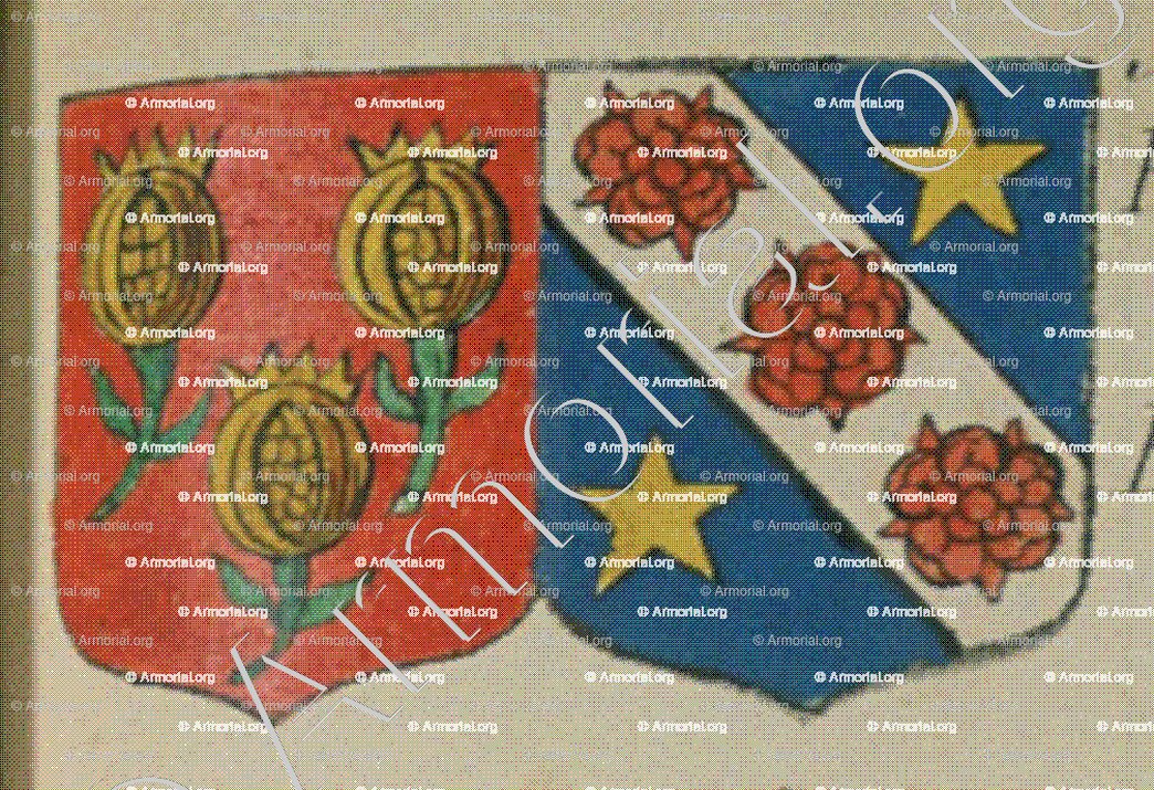 NOBLAT et BOURQUENOT sa femme (Alsace)_Blason enregistré sous le règne de Louis XIV_France 