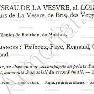 LOISEAU de LA VESVRE alias LOIZEAU notice Armorial du Bourbonnais +