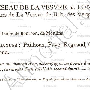 LOISEAU de LA VESVRE alias LOIZEAU notice Armorial du Bourbonnais +