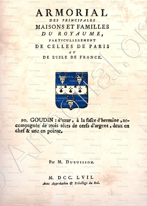 GOUDIN_Armorial des principales maisons et familles du royaume, (1757)._France..