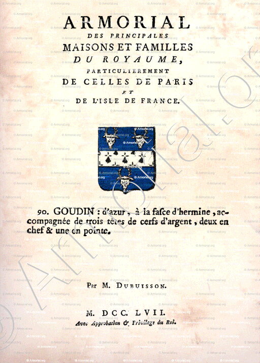 GOUDIN_Armorial des principales maisons et familles du royaume, (1757)._France..