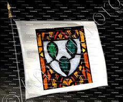 drapeau-ANQUETIL_Armoiries, vitrail (La plus ancienne famille seigneurial). Eglise de Quettehou (Manche) (Normandie)._France (1)