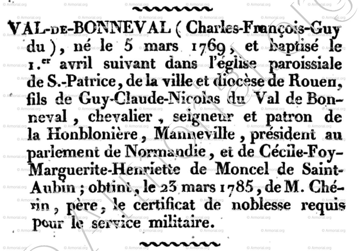 DU VAL de BONNEVAL