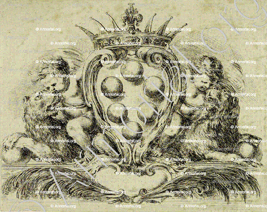 MEDICI_Stefano Della Bella (Firenze, 1610 - 1664) Cartiglio con stemma dè Medici e due Putti._Italia