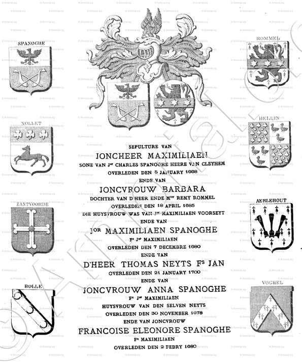 NOLLET_Blason aux huit quartiers de Maximilien Spanoghe, fils de Maximiéien et de Barbe Rommel. Bruges._Belgique (2)