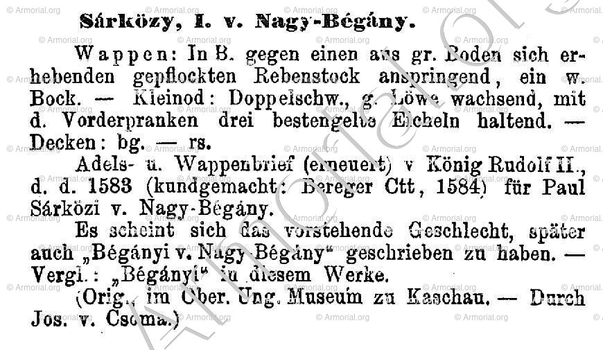 SARKOZY I. von NAGY-BEGANY