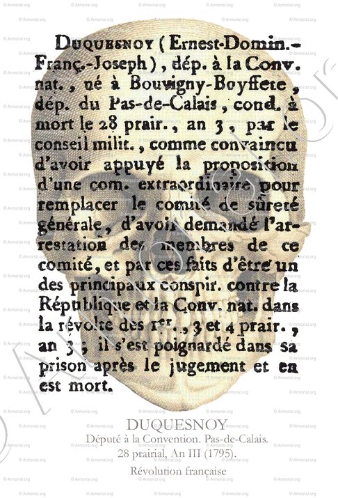 DUQUESNOY_Député à la Convention. Pas-de-Calais, condamné à mort le 28 prairial, An III (1795)._Révolution française