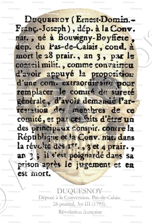 DUQUESNOY_Député à la Convention. Pas-de-Calais, condamné à mort le 28 prairial, An III (1795)._Révolution française