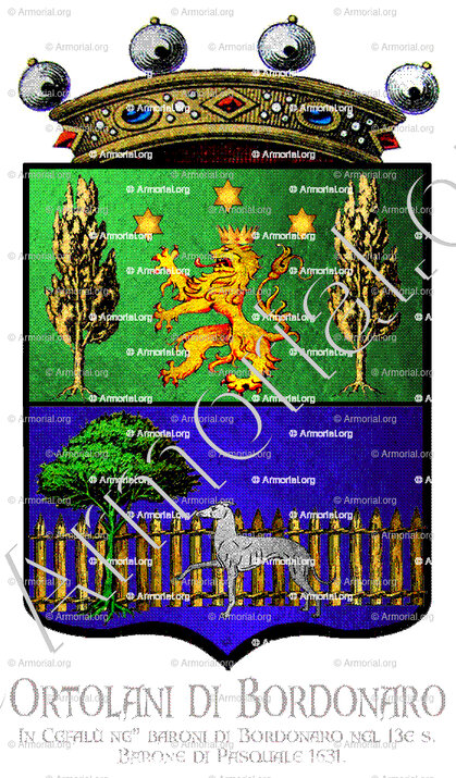 ORTOLANI DI BORDONARO_Sicilia. In Cefalù ne’ baroni di Bordonaro nel 13e s.e Barone di Pasquale 1631_Italia (i)