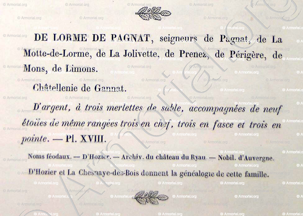 De LORME seigneur de Pagnat